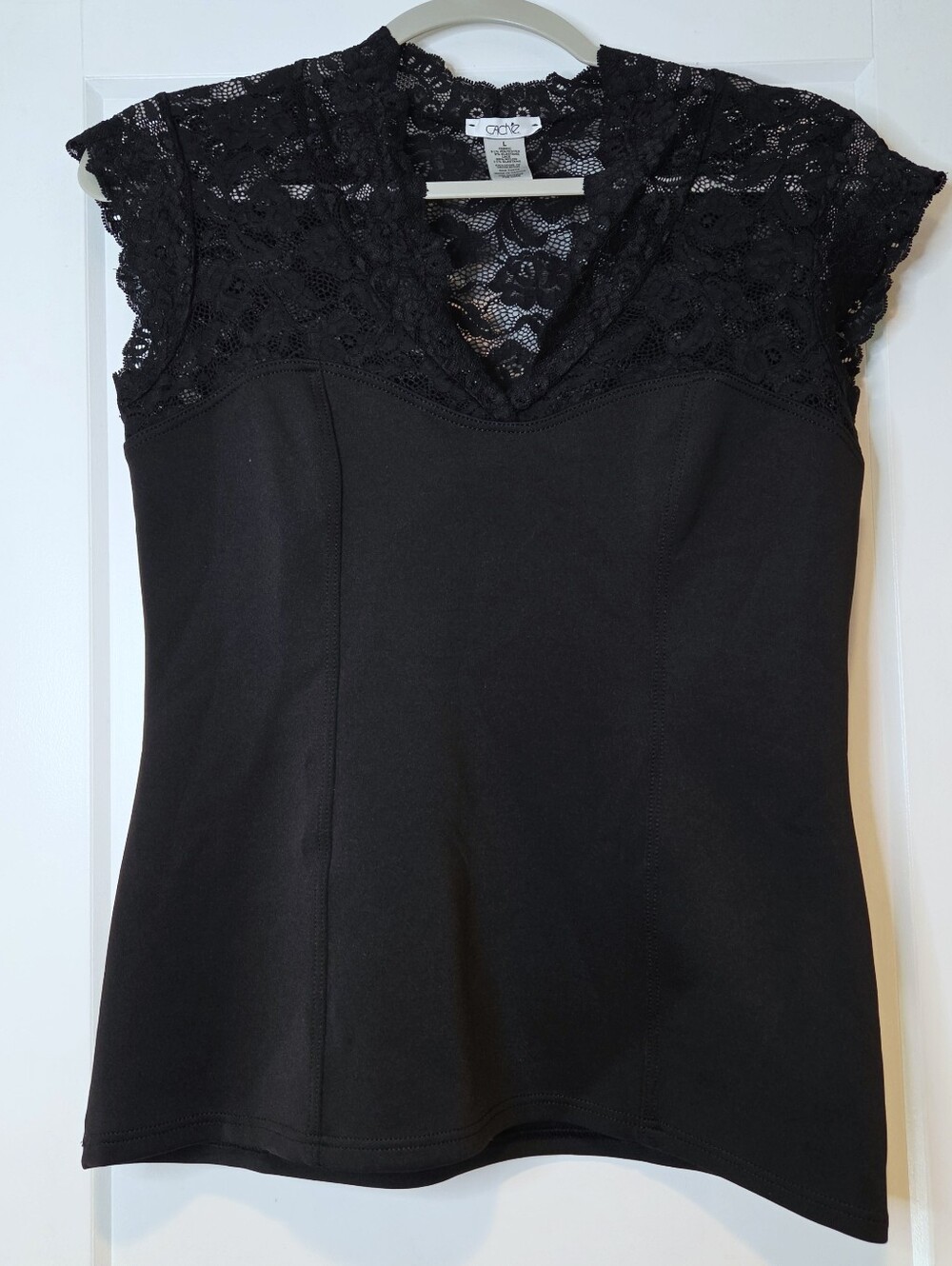 Vintage Cache Y2K Black Sheer Floral Lace V Neck Top Size L